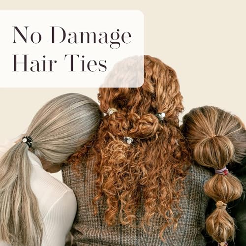 Hair Ties No Damage - Galentines Gifts and Updo Hair Accessories - Decorative Ponytail Elastics - Vanity Stretch Bracelet Jewelry for Women - Boutique Fashion Stacks in Beads (BARE) Set of 5