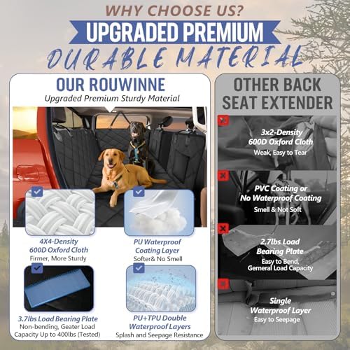 Back Seat Extender for Dogs Truck-Large Space, Dog Seat Cover Back Seat Hard Bottom Holds 400lbs, Sturdy Pet Seat Covers, Waterproof Backseat Dog Hammock for Trucks