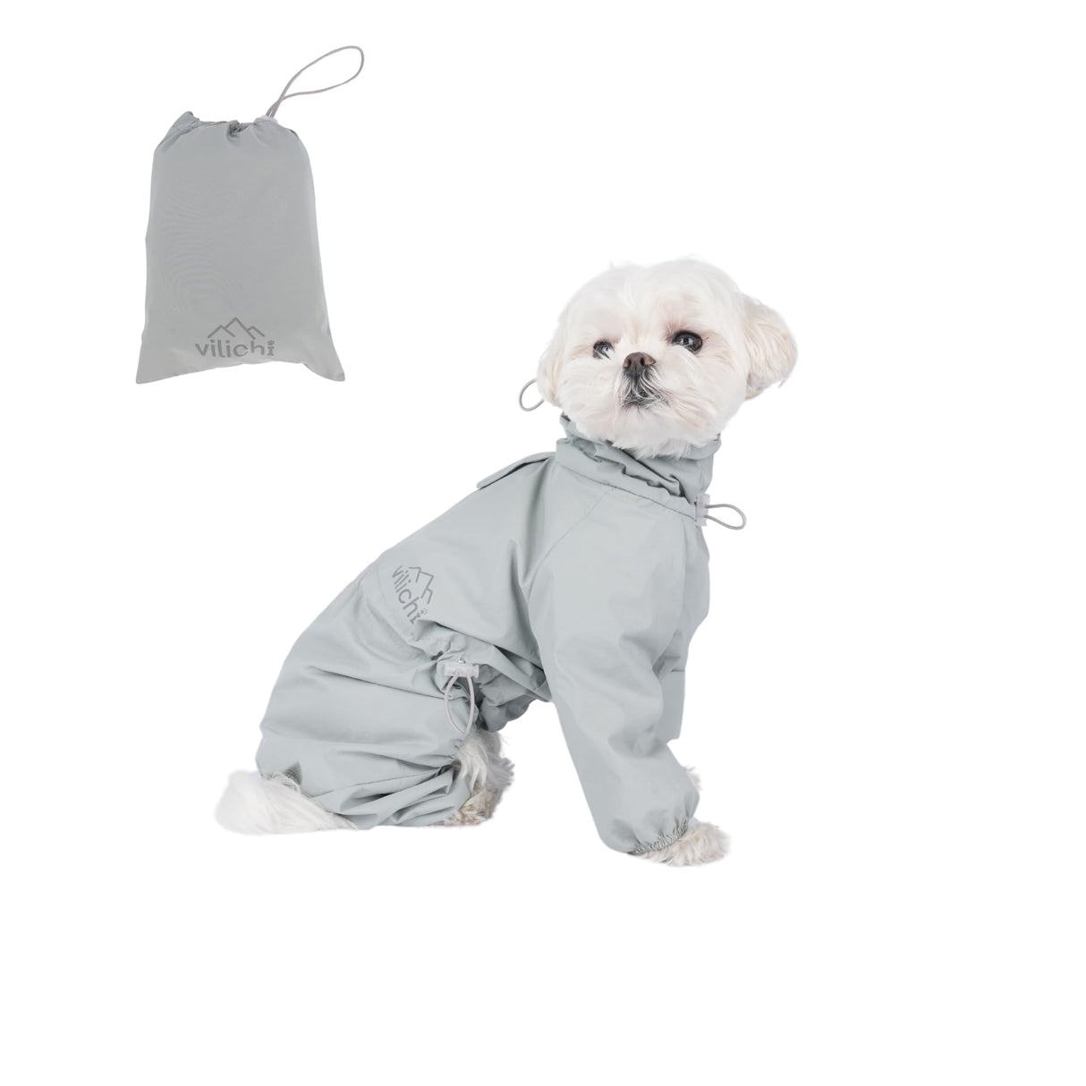 Vilichi Dog Raincoat, Waterproof Coat, Light Weight & Weather Resistant Shell, Full Coverage Rain Jacket with Legs, Grey, Including Storage Bag, for Medium Breed (X-Large)