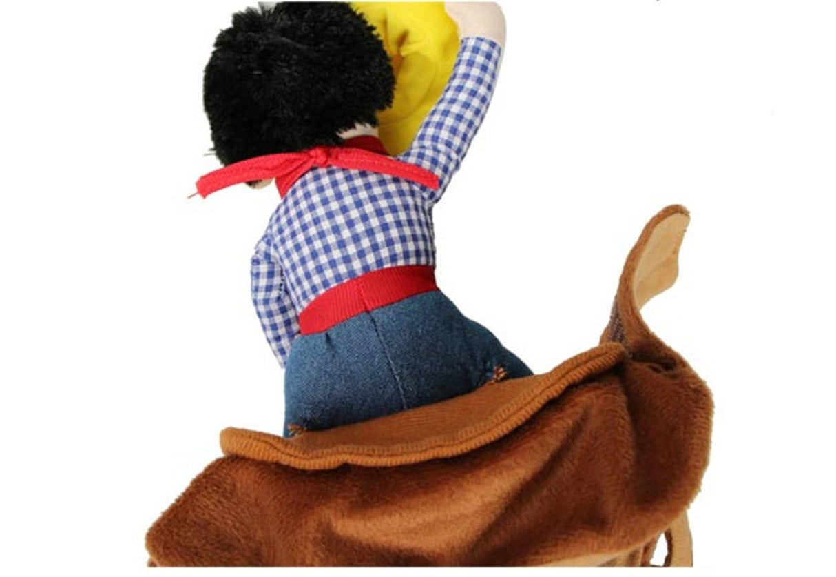 Cowboy Rider Dog Costume Waving Hat - Funny Dog Halloween Costumes with Doll and Hat, Adjustable Knight Style Costume for Labs, German Shepherds, and Golden Retrievers, and More (L)