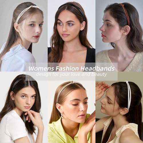 WOVOWOVO 5 Pcs Thin Leather Headbands for Women, Cute Knotted Head Bands for Women’s Hair Womens Headbands Fashion Black Brown White Headbands for Girls Womens Hair Accessories