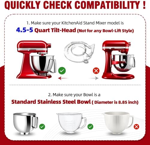 Pouring Shield for KitchenAid Tilt Head 4.5-5QT Mixer,Fit for Stainless Steel Bowls (Only),Food Grade Pouring Shield Mixers Bowl Cover Splash Guard for Kitchen aid Accessories and Attachments,Upgraded