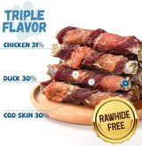 Chicken Duck Wrapped Cod Skin Sticks - Rawhide-Free, Grain-Free Dog Chewy Treats for Healthy Teeth and Coat - Training Treats for Small to Large Dogs - 9-10 Counts
