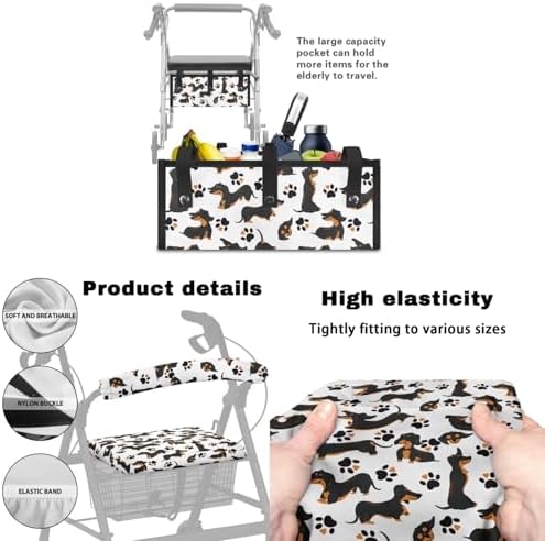 LedBack 3 Pack Rollator Accessories Walker Seat and Backrest Rollbar Covers Walker Storage Bag Dachshund Print Universal Walker Accessories for Mobility Scooter