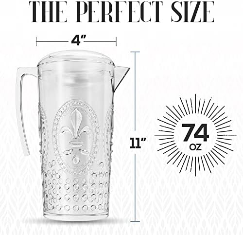 elle decor Acrylic Water Pitcher, Plastic Water Pitcher with Lid and Handle, Fridge Jug, BPA-Free, Shatter-Proof, Use for Iced Tea, Sangria, Lemonade, Juice, and Milk Beverages, 2 Liters (Clear)