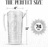 elle decor Acrylic Water Pitcher, Plastic Water Pitcher with Lid and Handle, Fridge Jug, BPA-Free, Shatter-Proof, Use for Iced Tea, Sangria, Lemonade, Juice, and Milk Beverages, 2 Liters (Clear)