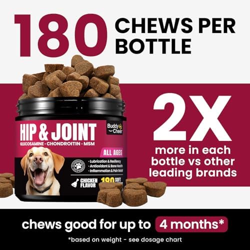 Glucosamine for Dogs Hip and Joint Supplement Chews, Chondroitin Joint Supplement for Dogs, Wuffe Joint Chews for Dogs, Dog Joint Supplement for Pain Relief with MSM, Turmeric - Chicken Flavor- 180 Ct