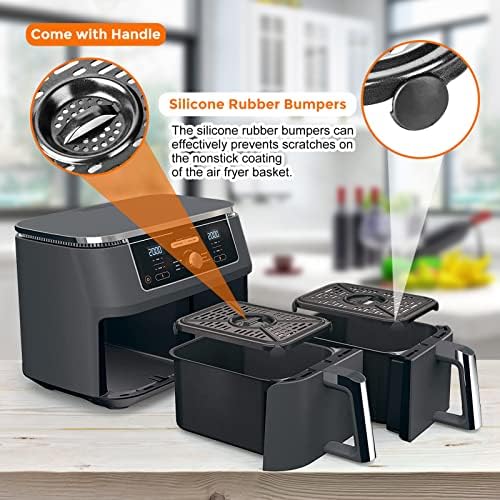 Air Fryer Grill Pan for Ninja Air Fryers, 2 Packs Replacement Air Fryer Crisper Plate Grill Plate Tray Accessories with Rubber Bumpers for Ninja Foodi DZ100 DZ201 and other Air Fryer, Dishwasher Safe