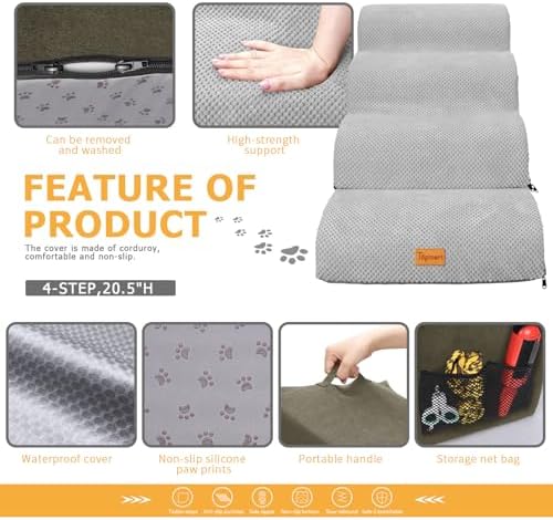 Topmart High Density Foam Dog Steps 4 Tiers,Extra Wide Deep Pet Steps,Non-Slip Pet Stairs,Dog Ramp for Bed,Soft Foam Dog Ladder,Best for Older Dogs Injured,Older Pets,Cats with Joint Pain