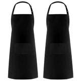 2 Pack 100% Cotton Adjustable Bib Apron with 2 Pockets Cooking Kitchen Aprons for Women Men Chef, Black