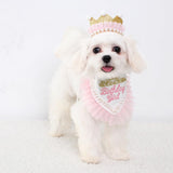 Princess Dog Crown Hat Scarf Set, Dog Birthday Hat Dress Outfit, Wedding Party Supplies for Girl Cats and Small Mini Dogs (GoldPearl)