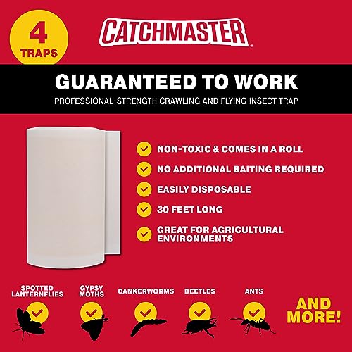 Catchmaster Tree Shield Lantern Fly & Ant Traps Insect Barrier, 12 Rolls 30ft Each, Outdoor Adhesive Crawling Insect Trap, Glue Traps to Protect Trees, Fruit & Plants, Pest Control Lawn & Garden