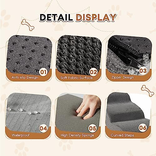 Romrol Dog Stairs Ramp for Beds Couches, Extra Wide Pet Steps with Durable Non-Slip Waterproof Fabric Cover, Dog Slope Stairs for Small Dogs and Cats or Pets Friendly, 3-Tiers,15 Inch