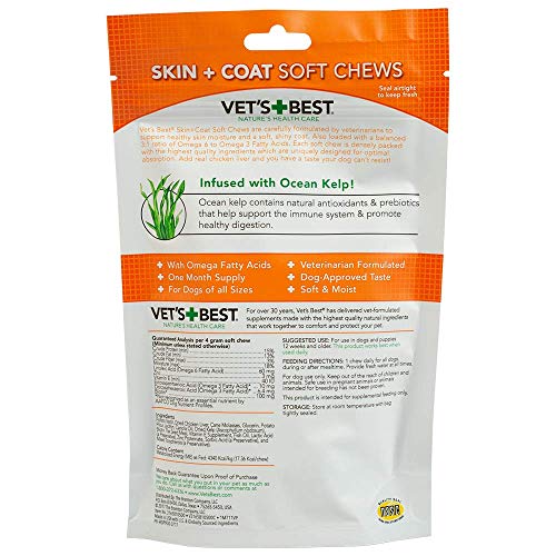 Vet's Best Skin & Coat Dog Supplements - Formulated with Vitamin E and Biotin to Maintain Dogs Healthy Skin and Coat - 50 Chewable Tablets