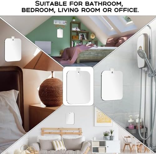 Shower Mirror Fogless for Shaving, Medium 8 in x 6 in Mirror for Wall Hanging, Frameless Portable Travel Camping Mirrors Shatterproof Handheld Locker Shave Mirror Makeup Plastic Anti Fog Free Bathroom