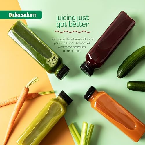 16oz 20pcs Juice Bottles With Caps - MADE IN USA Juice Containers With Lids For Fridge - Juicer Bottles With Tamper Evident Caps, Shatterproof, BPA-Free, Leak proof, Disposable & Recyclable