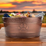 BREKX Indestructible Metal Dog Toy Bin - Copper Galvanized Storage Bin with Handles, Dog Toy Box for Dog Chew Toys, Blankets, & Leashes, Paw Pet Toy Box (25-Quart)