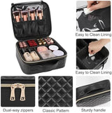 Relavel Makeup Bag, Travel Cosmetic Train Case Organizer Portable Artist Storage Bag with Adjustable Dividers for Cosmetics Makeup Brushes Toiletry Jewelry Digital Accessories Quilted Leather Black