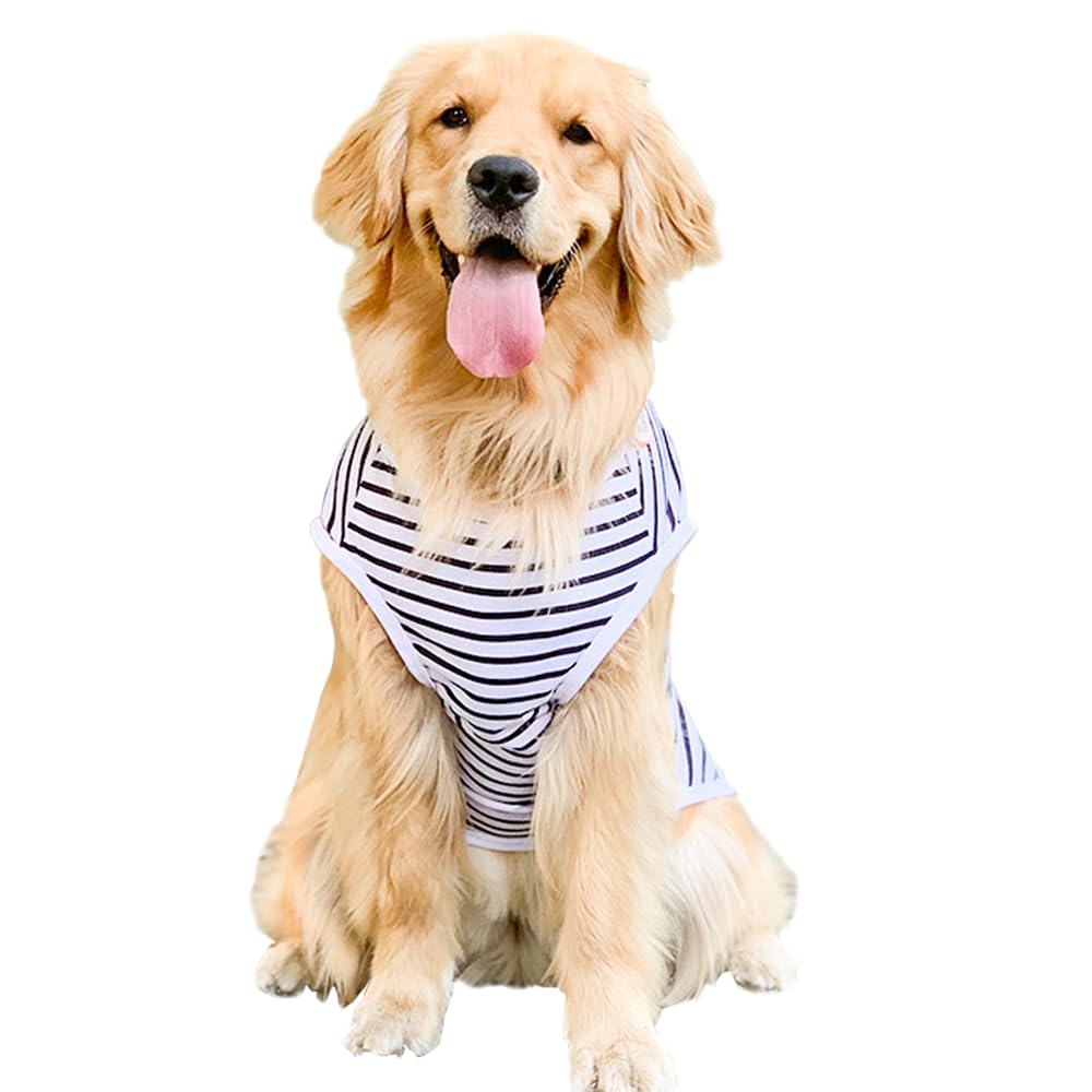 ANIAC Summer Dog Shirt for Medium Dog Girl Boy Cotton Striped Dog T-Shirt White Basic Tank Top Sleeveless Doggy Vest Cooling Pet Clothes for Dogs (White, 4XL (33-44 lbs))