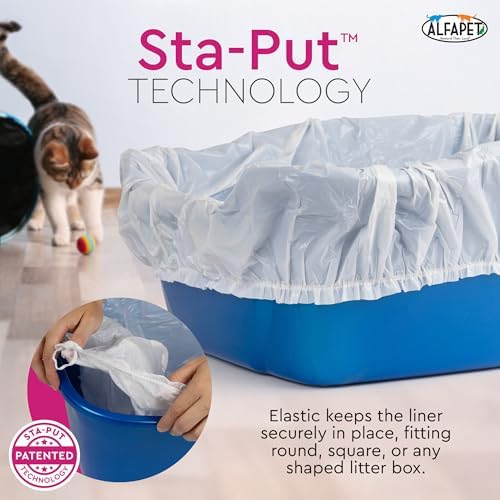 Alfapet Elastic Cat Litter Box Liners - Extra Giant 10 Count - Tear-Resistant Cat Litter Bags - Waterproof Kitty Litter Liners - Fits Litter box Pan Sizes XL, Giant, X-Giant, 37" x 18", 20 lb Capacity