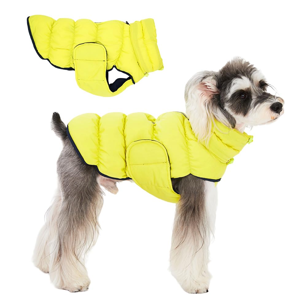 Howlywoof Dog Winter Puffer Jacket, Warm Padded Sleeveless Coat for Small Medium Dogs, Waterproof Winter Jacket, Turtleneck Cold Weather Dogs Jacket (Size 4(chest19-22'', 17-22 lbs))