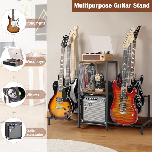 Bikoney 6 Guitar Stand, Guitar Rack for Electric Guitar and Bass, Guitar Stands Floor for Multiple Guitars, Multi Guitar Stand with Amp Stand for Guitar Accessories, Guitar Holder for Music Studio