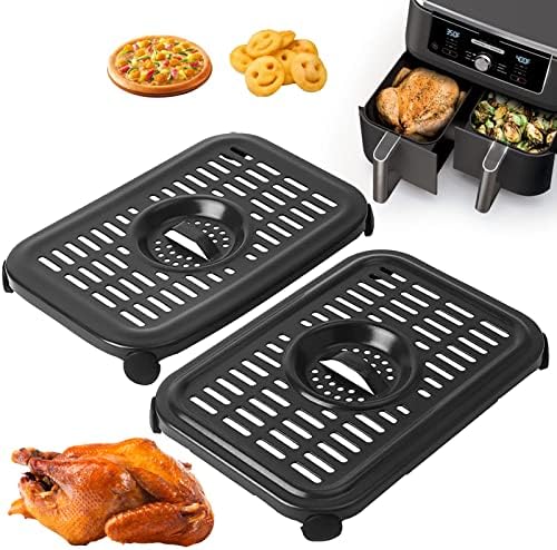 Air Fryer Grill Pan for Ninja Air Fryers, 2 Packs Replacement Air Fryer Crisper Plate Grill Plate Tray Accessories with Rubber Bumpers for Ninja Foodi DZ100 DZ201 and other Air Fryer, Dishwasher Safe