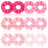 Satin Scrunchies Set of 12 - Elastic Silk Bubble for Girls, Pink Hair Accessories and Valentine's Day Gifts