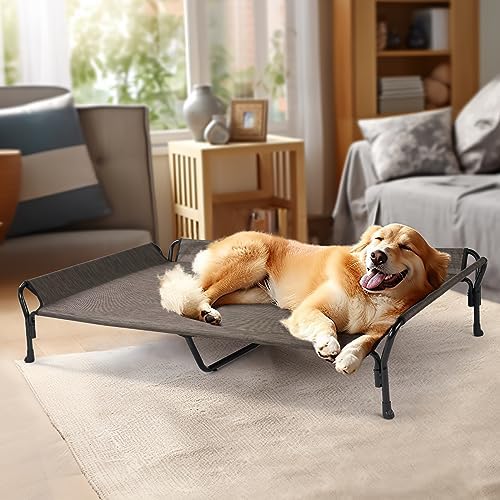 Veehoo Cooling Raised Dog Bed, Guardrail Elevated Dog Bed, Chewproof Dog Bed Frame with Washable & Breathable Teslin Mesh, Non-Slip Dog Sofa Bed Cot for Indoor & Outdoor, XX Large, Brown