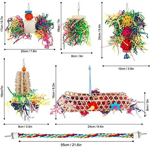 Bird Toys Bird Shredding Foraging Toys Parakeet Toy Chewing Hanging Toy Bird Shredded Paper Bird Cage Accessories Bird Rope Perch for Conure Cockatiel Budgies Lovebird Parrotlet (with Rope Perch)