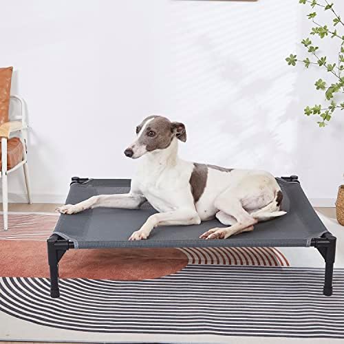 pettycare Elevated Outdoor Dog Bed - Raised Cot for Large Dogs, Heavy Duty Pet Cots Waterproof, Cooling, Washable Breathable Teslin Mesh, Durable, Non Slip, 42 Inches, Grey