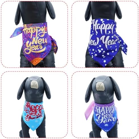 10PCS Dog Bandanas Happy New Year for Large Breed Dog XL XXL Kerchief Triangle Bibs Head Scarves for Boys and Girls Grooming Costume