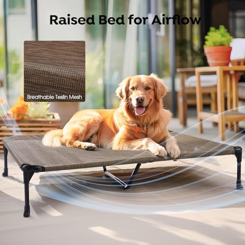 Veehoo Cooling Elevated Dog Bed Add Removable Waterproof Bolster Cushion Mat, Raised Pet Cot with Breathable Teslin Mesh, No-Slip Feet, Dog Sofa Bed for Indoor Outdoor, XLarge, Brown CWC2331B