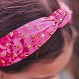 FROG SAC Pink Heart Headband for Girls, Studded Knotted Valentines Day Headbands for Kids, Cute Stud Knot Vday Head Bands, Little Girl Velvet Hair Accessories, Fashion Hair Bands for Children