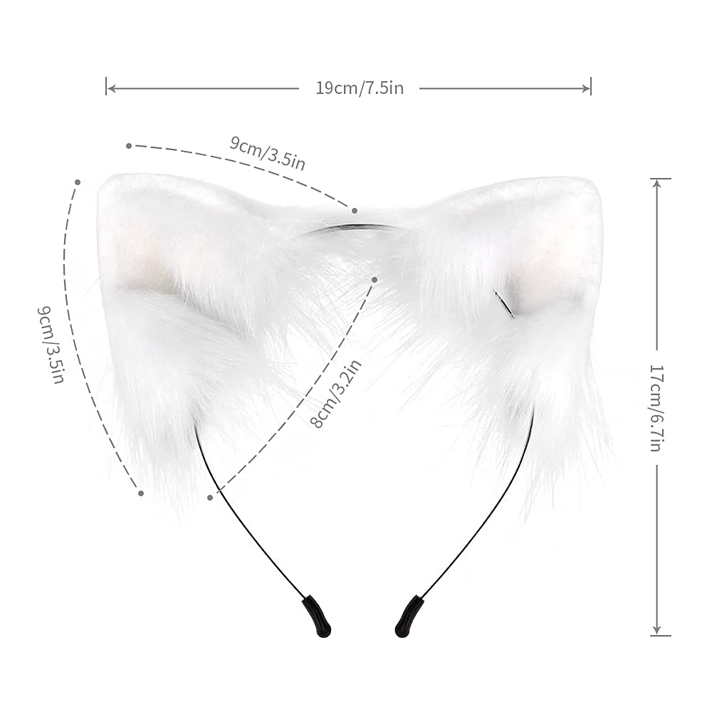 SMILETERNITY Handmade Fox Wolf Cat Ears Headwear Costume Accessories for Halloween Christmas Cosplay Party (White)