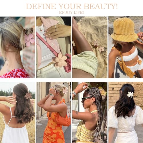 Flower Hair Clips 8PCS, Large Claw Clips for Women Girls Thick Thin Hair, Strong Hold Nonslip Big Dasiy Jaw Clamps Matte Hair Accessories 8 Colors