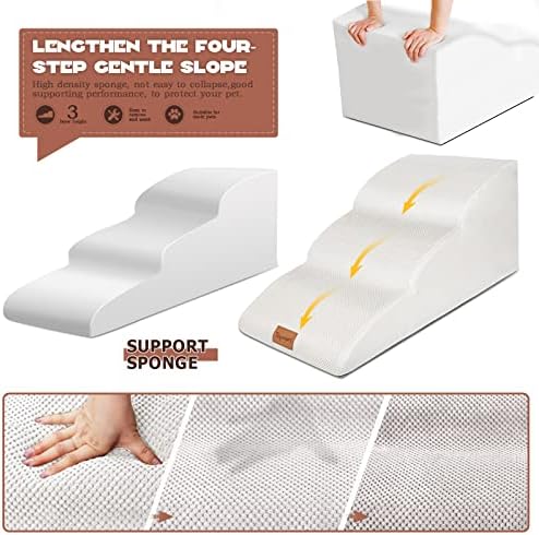 Topmart High Density Extended Foam Dog Ramp&Steps 3 Tiers,15.7" High,Non-Slip Dog Stairs with Waterproof Cover,Soft Foam Dog Ladder,Best for Dogs Injured,Older Cats,Pets with Joint Pain