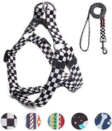 QQPETS Dog Harness Leash Set Adjustable Heavy Duty No Pull Halter Harnesses for Small Medium Large Breed Dogs Back Clip Anti-Twist Perfect for Walking (M(19"-26" Chest Girth), Black Plaid)