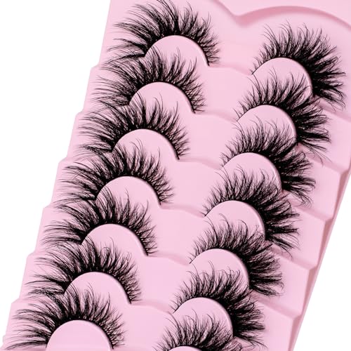 Veleasha Lashes Kit with Glue & Tweezer Cat Eye Lashes that Look Like Extensions Fluffy Faux Mink Lashes Wispy Fox Eye Lashes Natural Look 7 Pairs Fake Eyelashes Pack (Cat Eye)