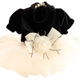 AZA Dog Wedding Dresses for Small Dogs Skirt Lolita Puppy Clothes Princess Costume Pet Girl Cat Cute Bow Lace Coat Outfits Summer Costumes (XL,Black-White)