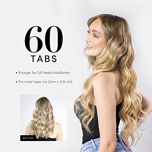 The Hair Shop Smart Tabs Tape-in Hair Extension Tape - Professional Strong No-Residue Bonding Double-Sided Replacement Tape for 100% Remy Human Hair Extensions, 60 Tabs (4 cm x 0.9 cm)
