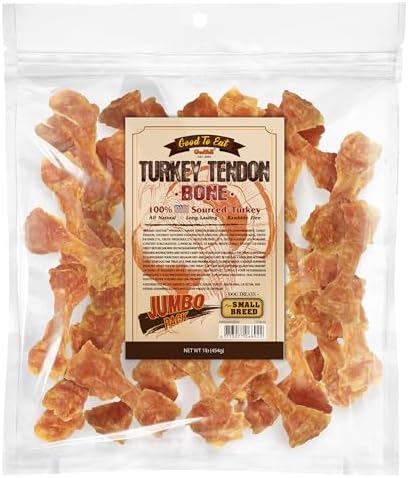 Gootoe Turkey Tendon Dog Treats 1 lb (Pack of 1) – Bone (S), 100% USA Sourced Turkey, Natural Snack, Premium Puppy Chews, Hypoallergenic, Rawhide Free, Reseal Value Bag, Size for Small Breeds