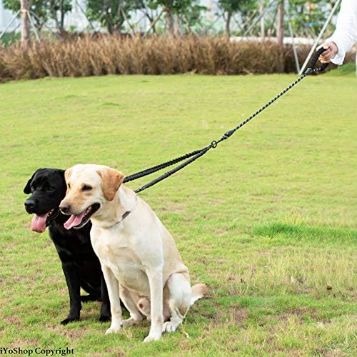 iYoShop Dual Dog Leash, 360 Swivel No Tangle Walking Leash, Shock Absorbing Bungee for Two Dogs, Black, Medium (8-35 lbs)