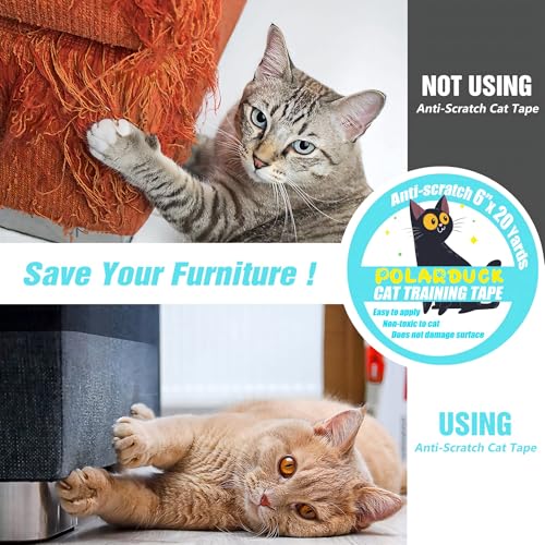 Anti Cat Scratch Tape: 6 inches x 20 Yards Cat Training Tape 100% Transparent Clear Double Sided Cat Scratch Deterrent Tape Furniture Protector for Couch, Carpet, Doors, Pet & Kid Safe