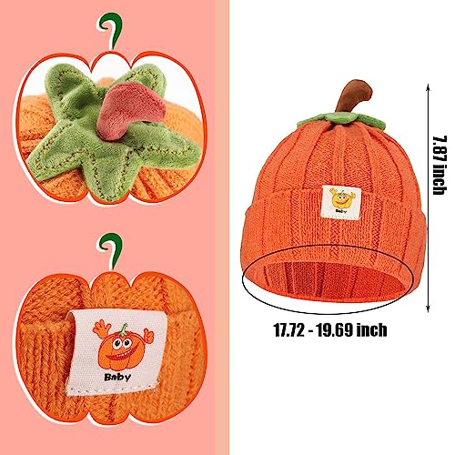 Pumpkin Knitted Beanie Hat Winter Thick Warm Soft Cute Hat Capfor Infant Kids Toddler Boys Girls for Halloween Christmas Orange