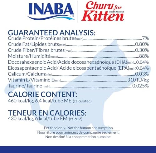 INABA Churu for Kittens, Grain-Free Creamy, Purée Lickable Cat Treats with DHA, EPA, Vitamin E & Taurine, 0.5 Ounces Each, 24 Tubes (4 per Pack), Chicken Recipe