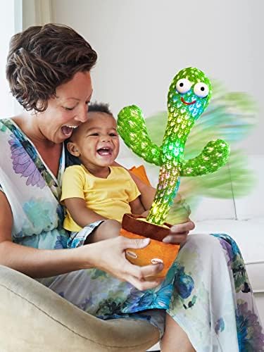 Talking Cactus Toy with LED 120 English Songs, Singing Musical Toy, Tummy Time Toy Baby Mimicking Repeats What You Say (Audio Recording & Retelling)