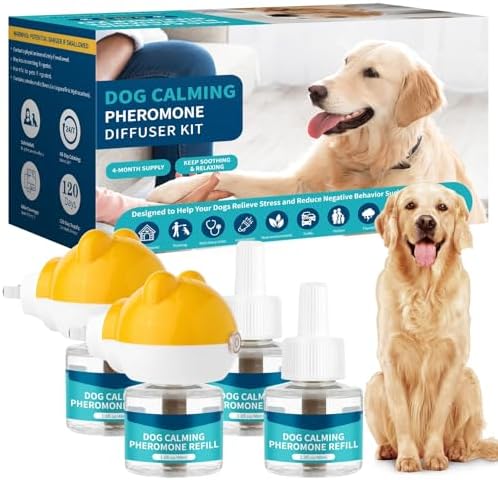 6-in-1 Calming Plug-in for Dogs with 2 Diffuser + 4 Refills, 120 Days Anxiety Relief Stress Appeasing Pheromone Diffuser