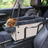 Center Console Dog Car Seat for Small Dogs,PU Leather Small Dog Car Booster Seat,Washable Foldable Puppy Car Seat with Safe Protection Hooks Adjustable Straps and Storage Pocket Pet Up to 20lbs