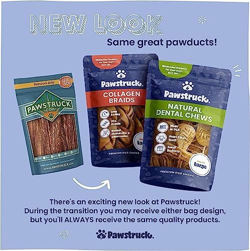 Pawstruck Natural Large 12" Beef Collagen Sticks for Dogs – Long-Lasting Rawhide Alternative, High Protein Treats with Chondroitin & Glucosamine – 5 Pack